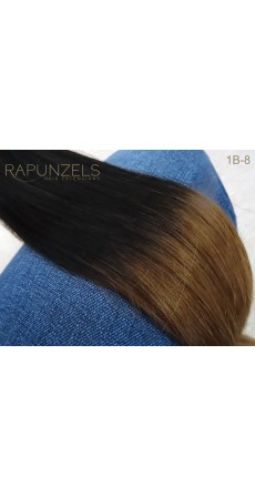 110 Gram 18" Hair Weave/Weft Colour #1B/8 Off Black to Golden Brown Dip Dye/Ombre (Full Head)